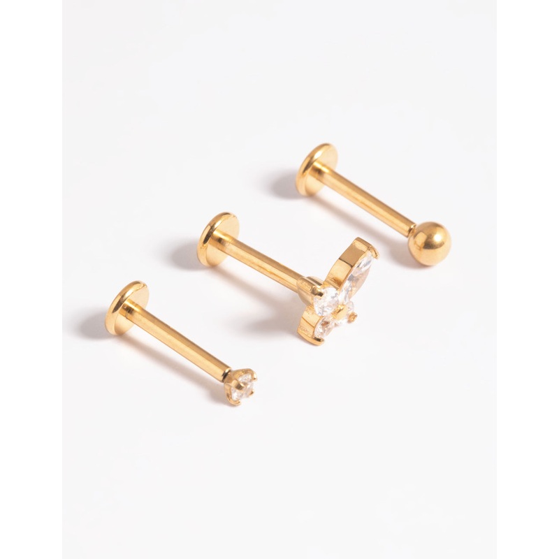 Gold Plated Titanium Threadless Butterfly Flat Back Pack