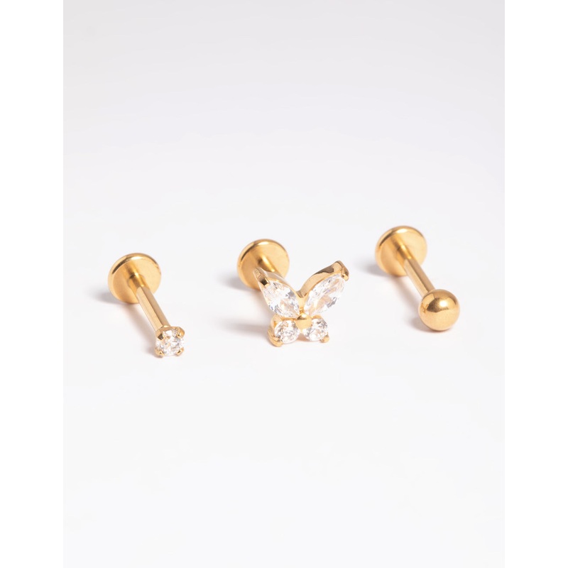 Gold Plated Titanium Threadless Butterfly Flat Back Pack