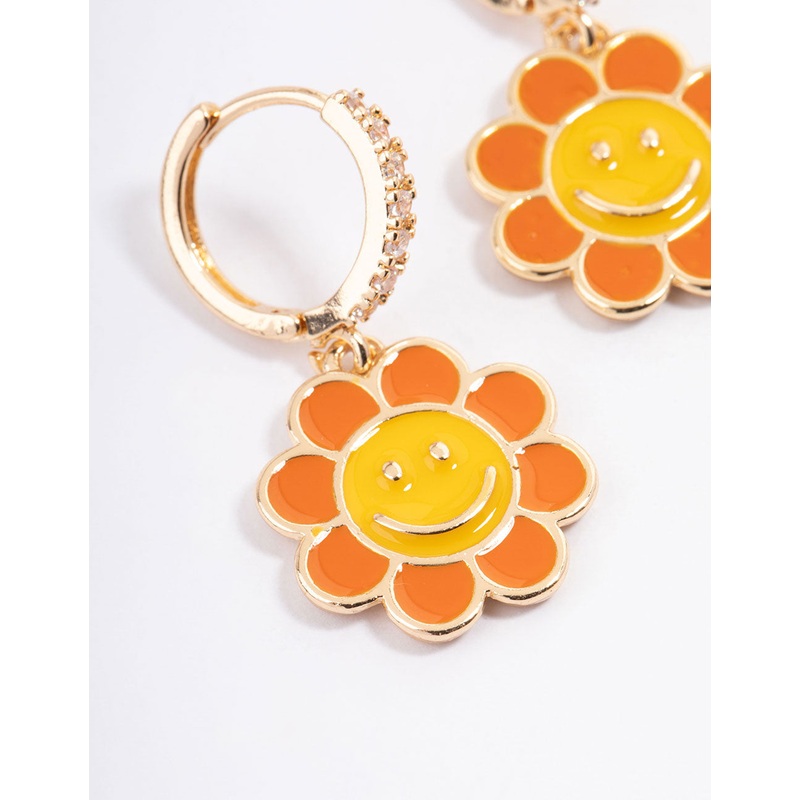 Gold Smiley Flower Huggie Earrings