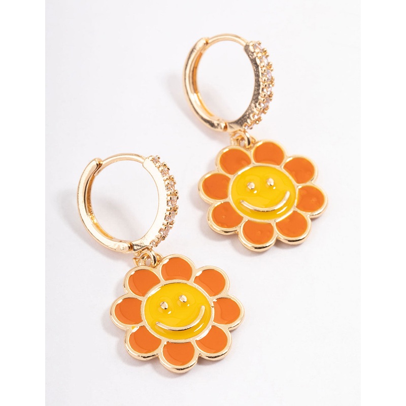 Gold Smiley Flower Huggie Earrings