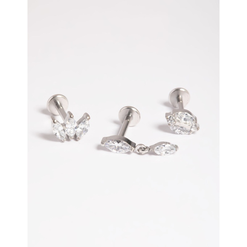 Platinum Plated Titanium Threadless Crystal Marquise Flat Back Pack