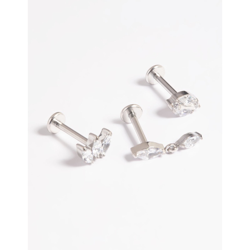 Platinum Plated Titanium Threadless Crystal Marquise Flat Back Pack