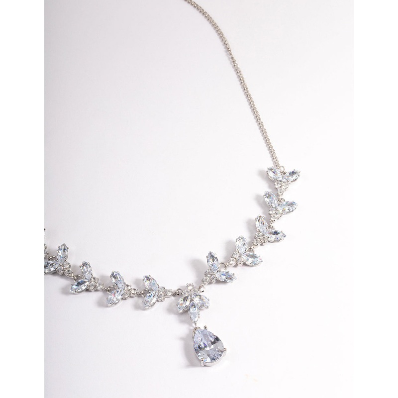 Silver Cubic Zirconia Statement Teardrop Necklace