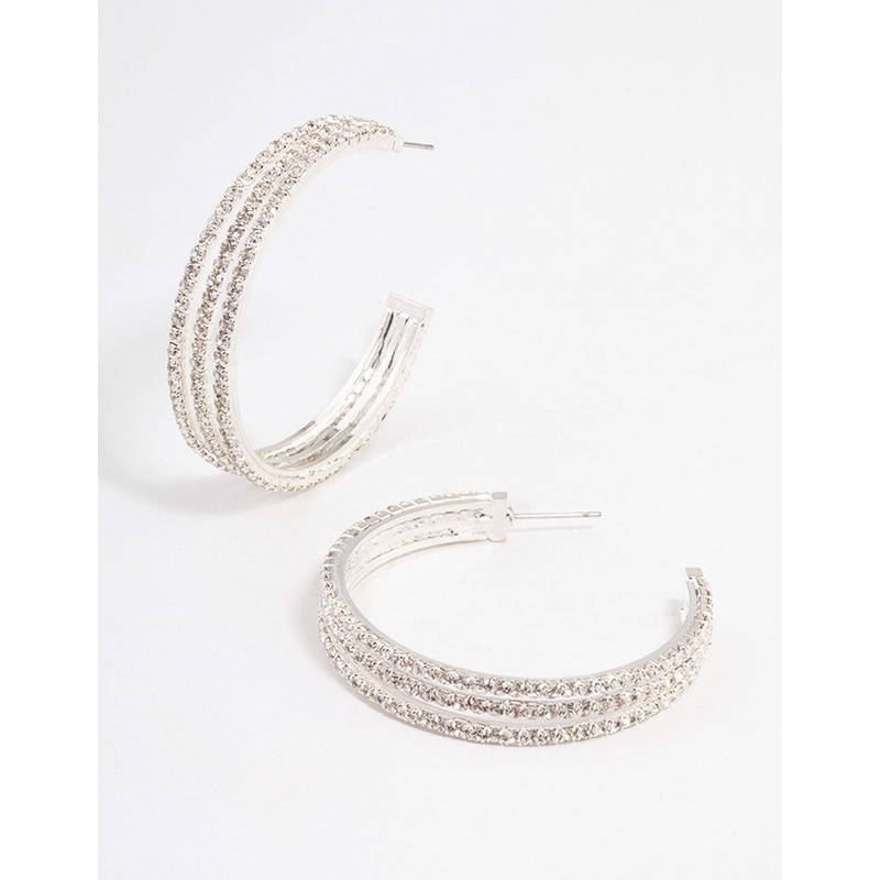 Silver Three Illusion Statement Hoop Earrings