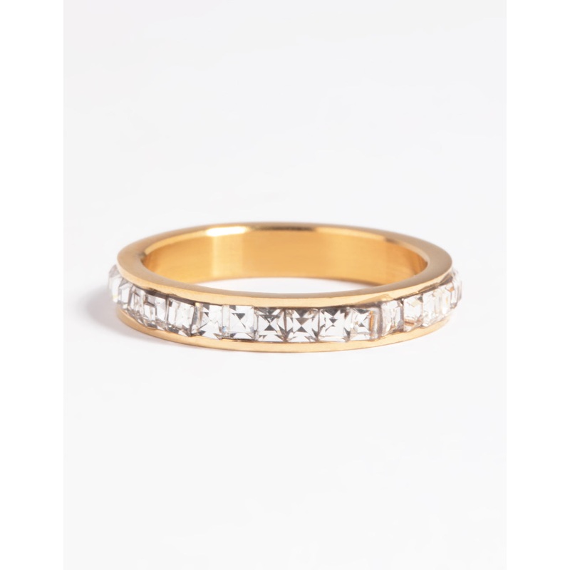 Waterproof Gold Plated Stainless Steel Cubic Zirconia Ring