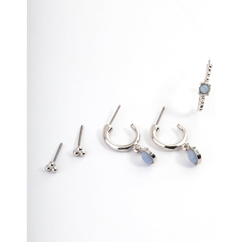 Antique Silver Black Stacker Earrings