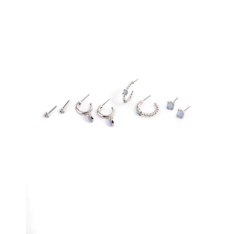 Antique Silver Black Stacker Earrings