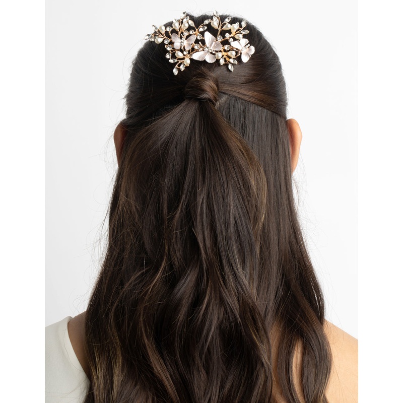 Blush Diamante & Pearl Butterfly Comb