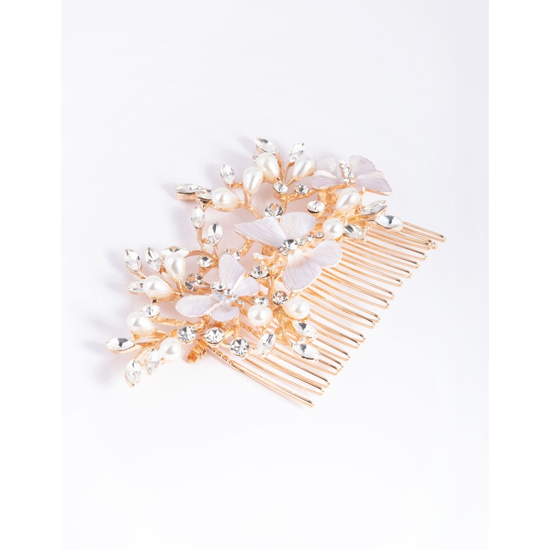 Blush Diamante & Pearl Butterfly Comb