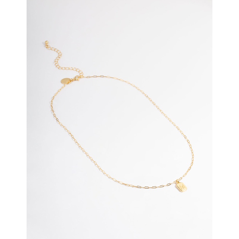 Gold Plated Letter M Rectangle Pendant  Necklace
