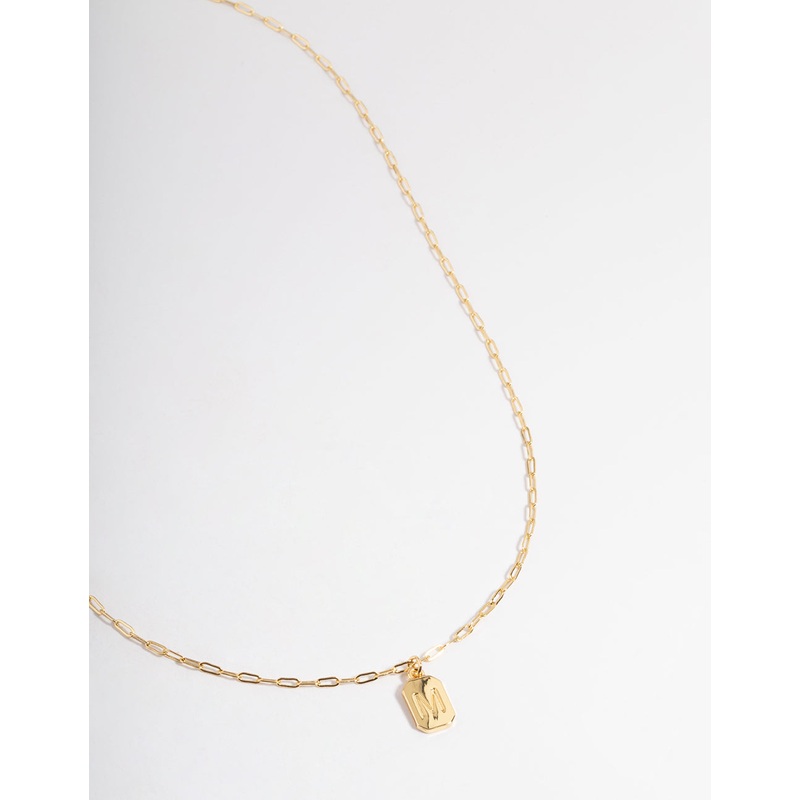 Gold Plated Letter M Rectangle Pendant  Necklace