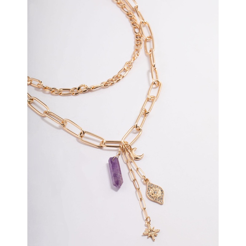 Gold Quartz Layered Charm Necklace