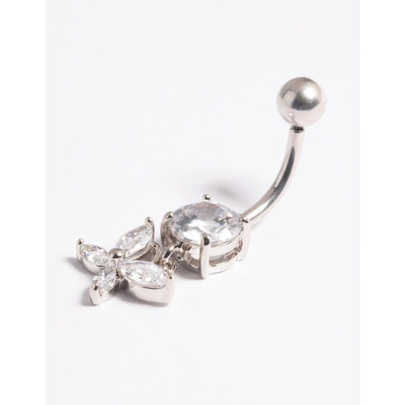 Platinum Plated Titanium Threadless Butterfly Belly Bar