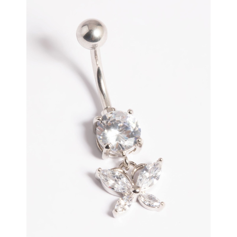 Platinum Plated Titanium Threadless Butterfly Belly Bar