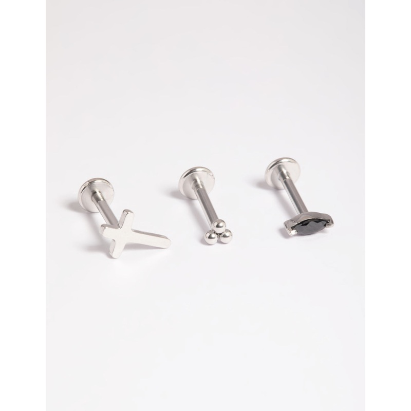 Platinum Plated Titanium Threadless Cross Flat Back Pack