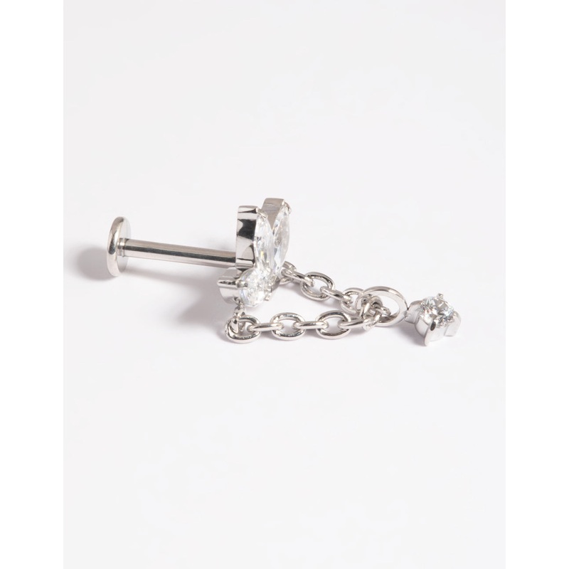 Platinum Plated Titanium Threadless Crystal Marquise Chain Flat Back