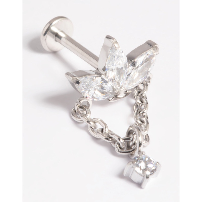 Platinum Plated Titanium Threadless Crystal Marquise Chain Flat Back