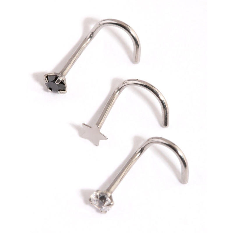 Surgical Steel Star & Diamante Nose Stud Pack