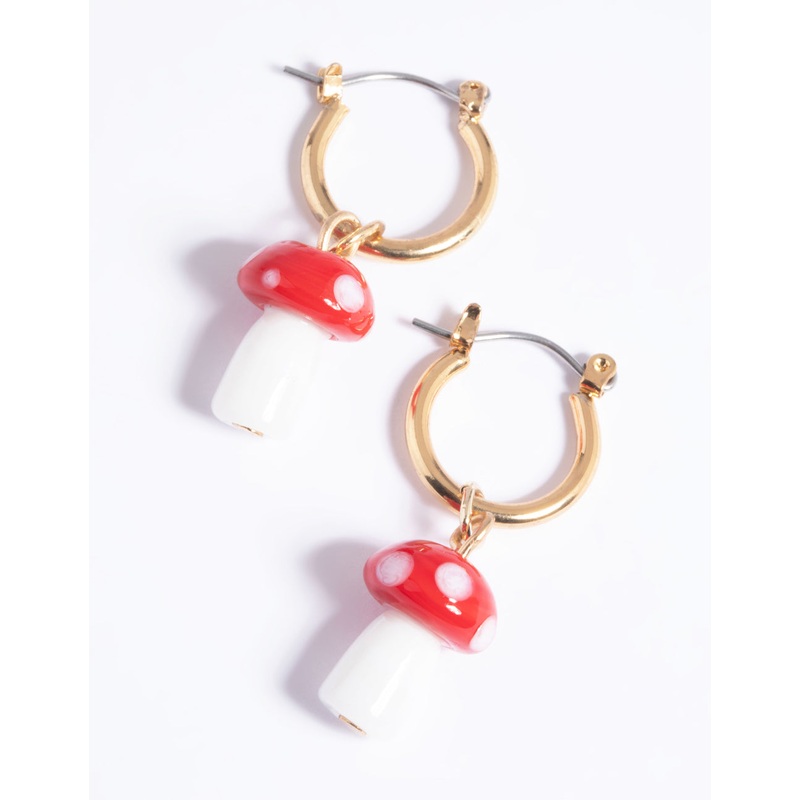 90s Red Mushroom Huggie Hoop Earrings