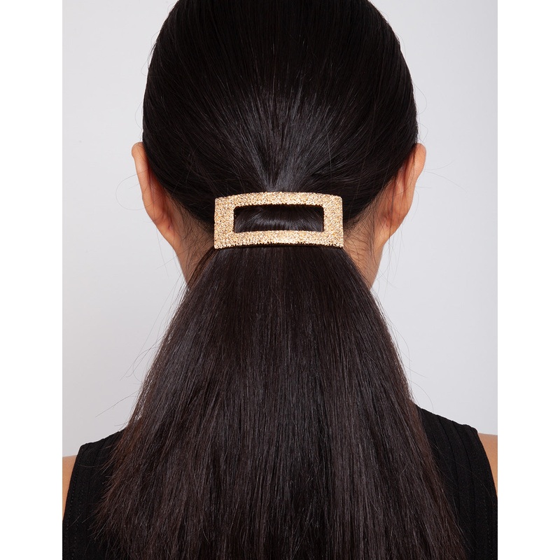 Gold Cut-Out Rectangle Texture Hair Clip