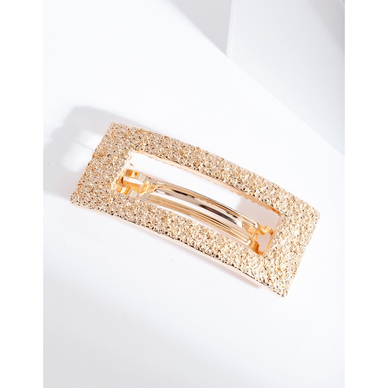 Gold Cut-Out Rectangle Texture Hair Clip