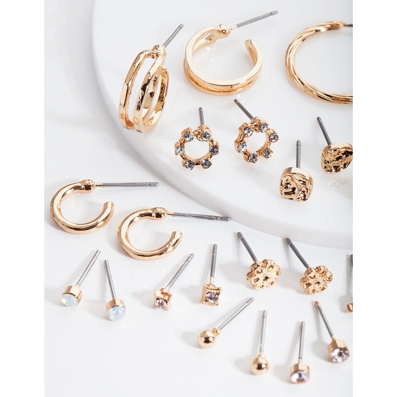 Gold Flower Leaf Earring 12-Pack