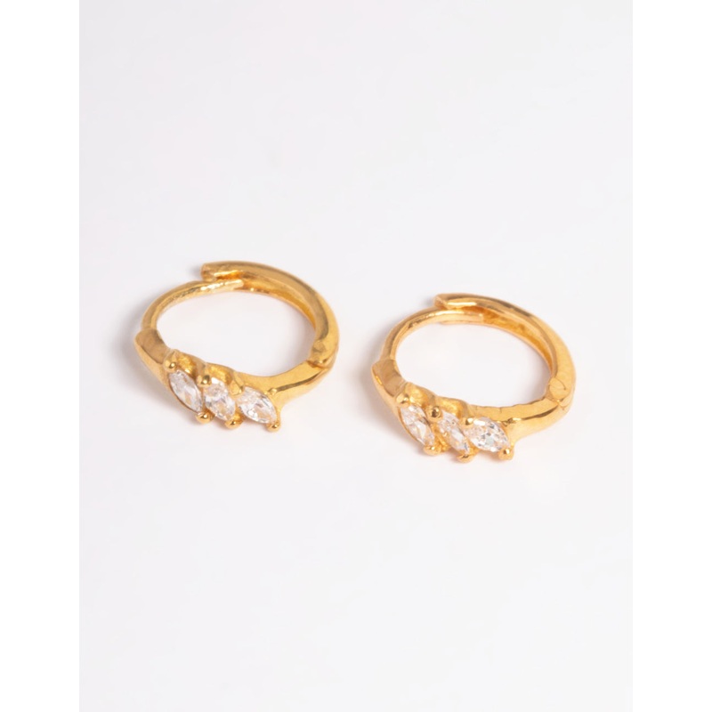 Gold Plated Sterling Silver Cubic Zirconia Four Stone Huggie Earrings