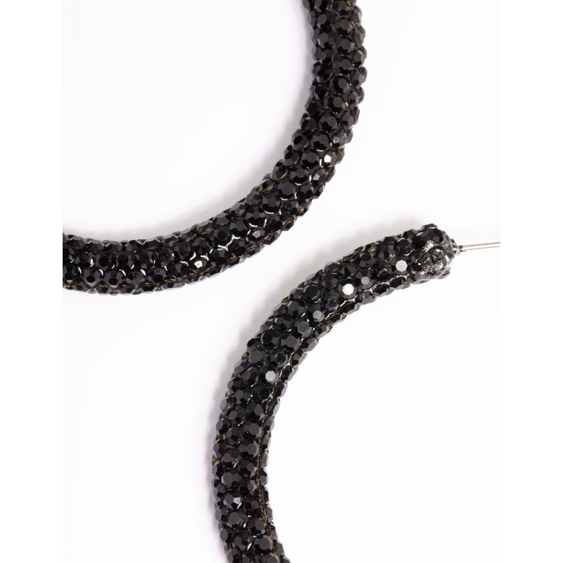 Jet Black Coated 40mm Crystal Hoop Earrings