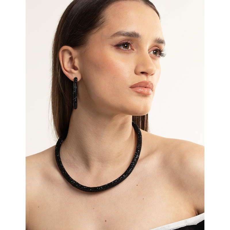 Jet Black Coated 40mm Crystal Hoop Earrings