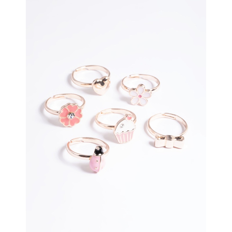 Kids Pink Sweet Ladybug Ring 6-Pack