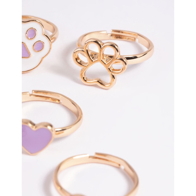 Kids Purple Cat Paw Ring 6-Pack