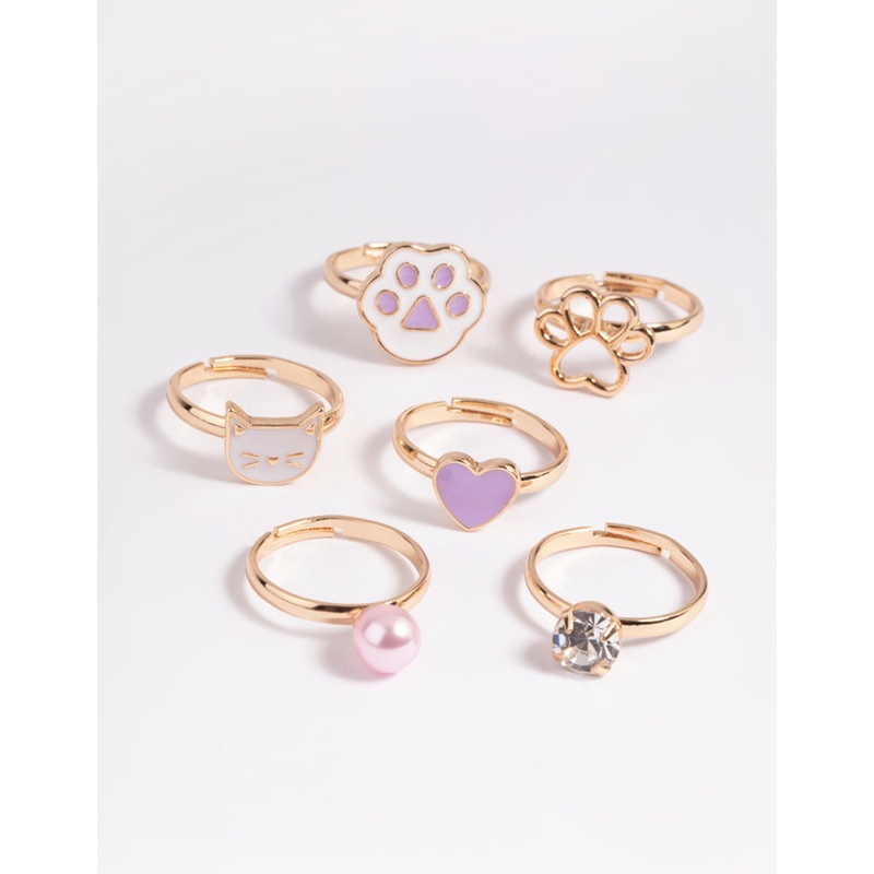 Kids Purple Cat Paw Ring 6-Pack