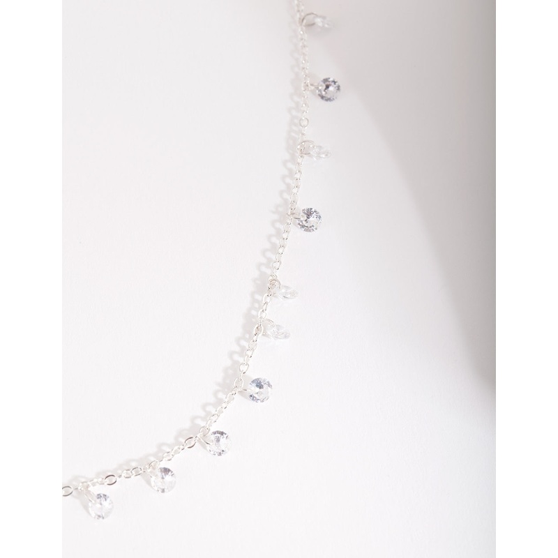 Silver Cubic Zirconia Multi Droplet Necklace