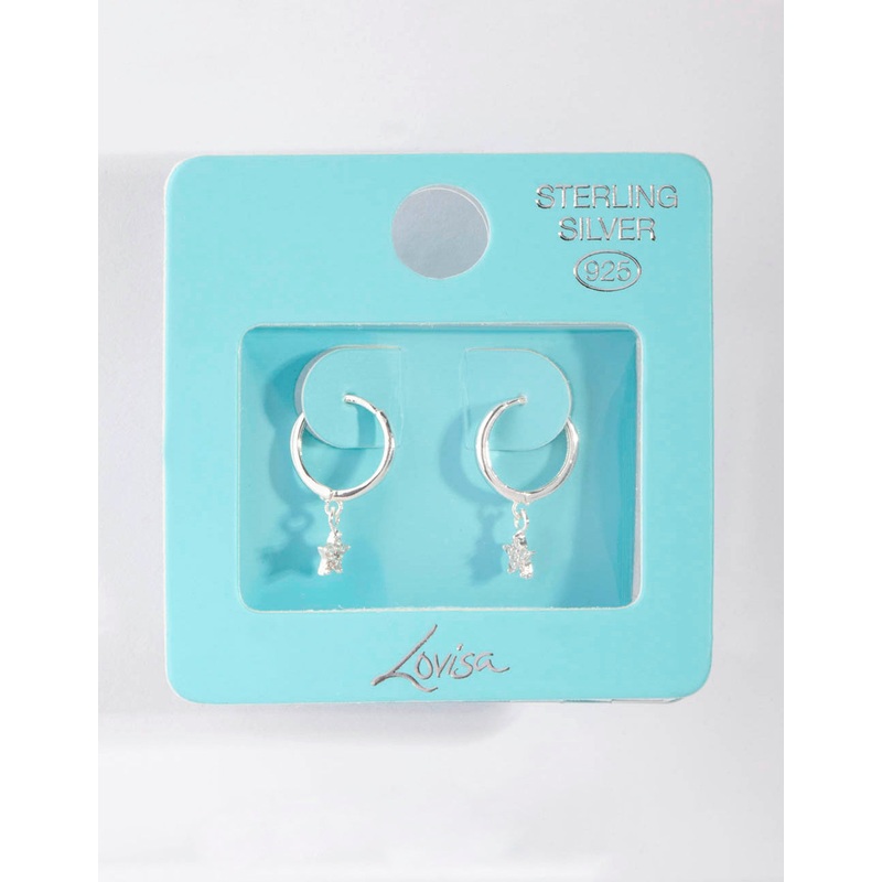 Sterling Silver Diamante Star Huggie Earrings