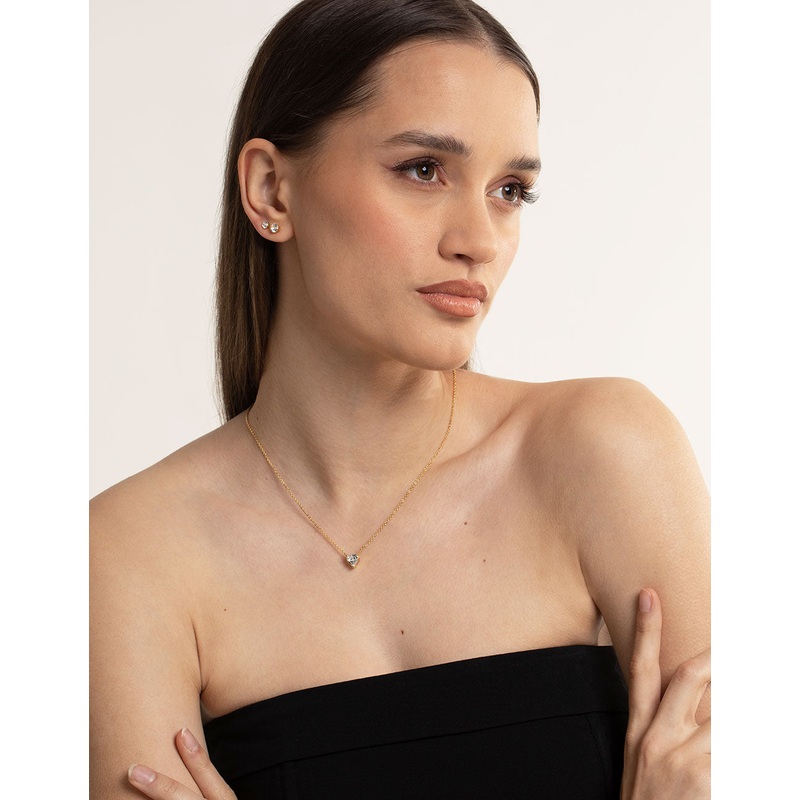 Waterproof Gold Plated Stainless Steel Cubic Zirconia Heart Necklace