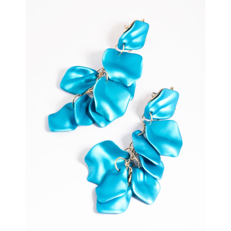 Blue Pearlised Petal Drop Earrings
