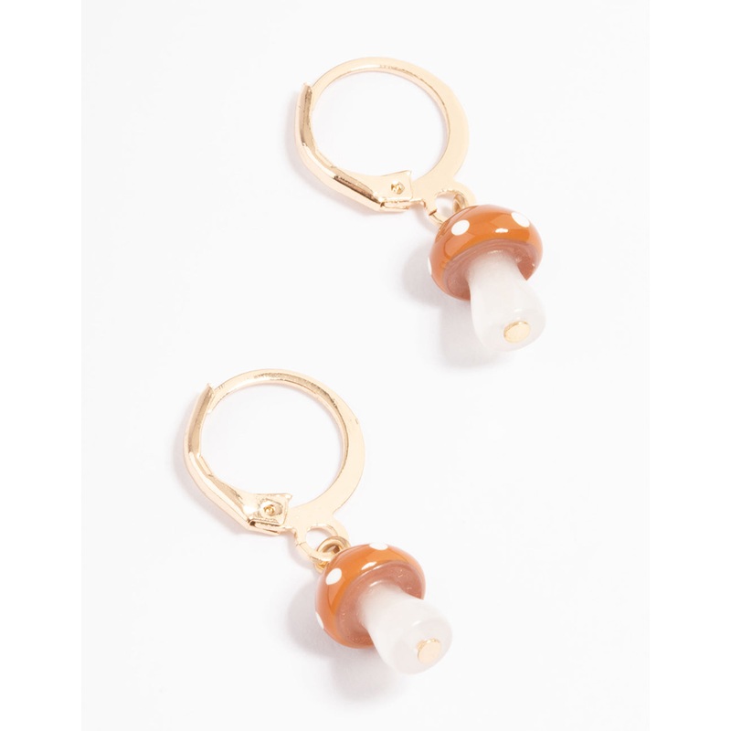 Brown Mini Mushroom Huggie Earrings