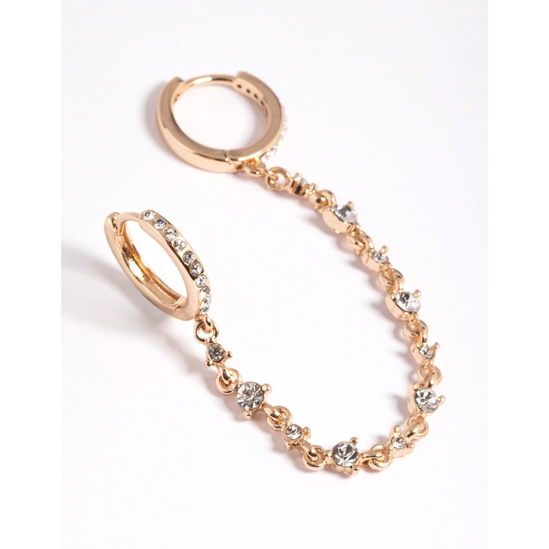 Gold Cubic Zirconia Statement Chain Huggie Hoop Earrings