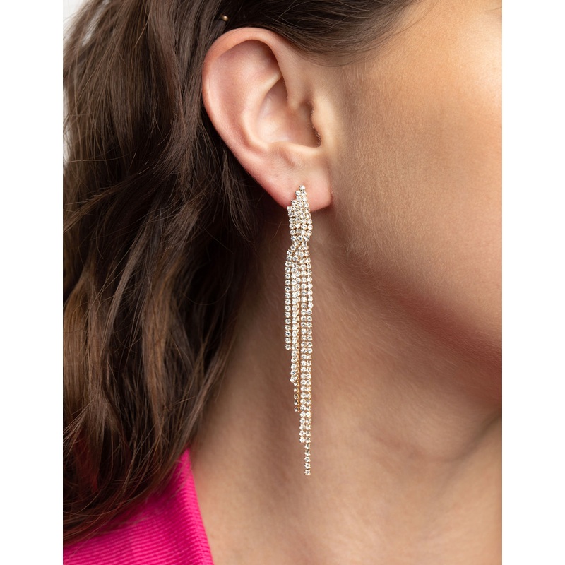 Gold Five Strand Twist Drop Earrings