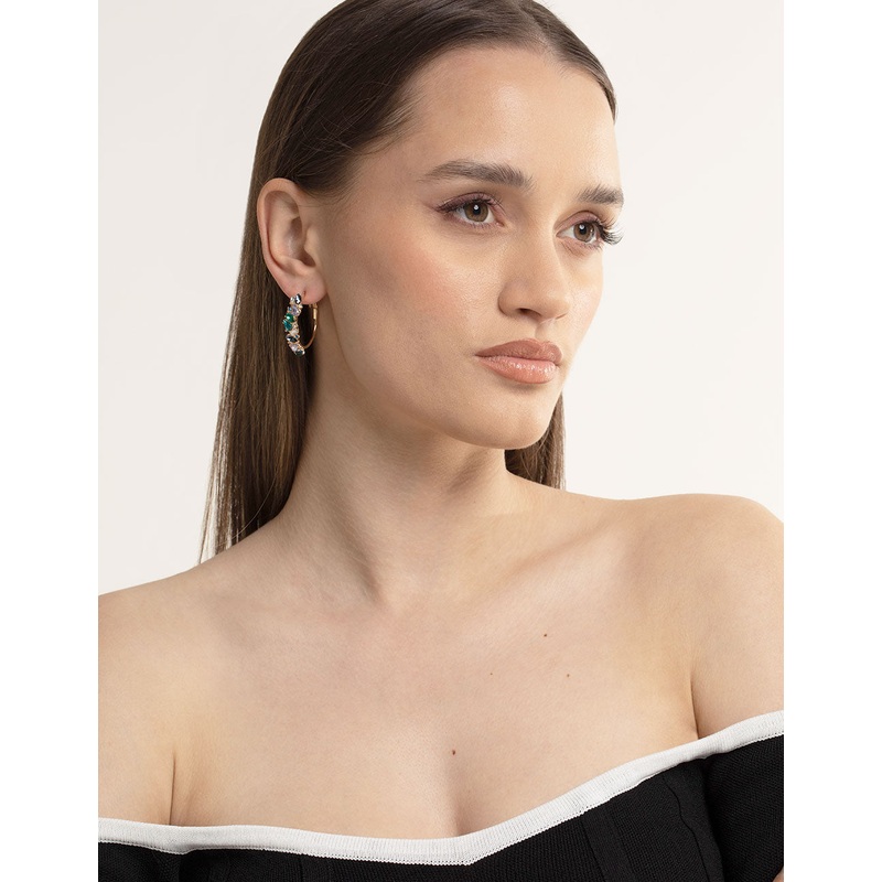 Gold Mini Cluster Diamante Hoop Earrings