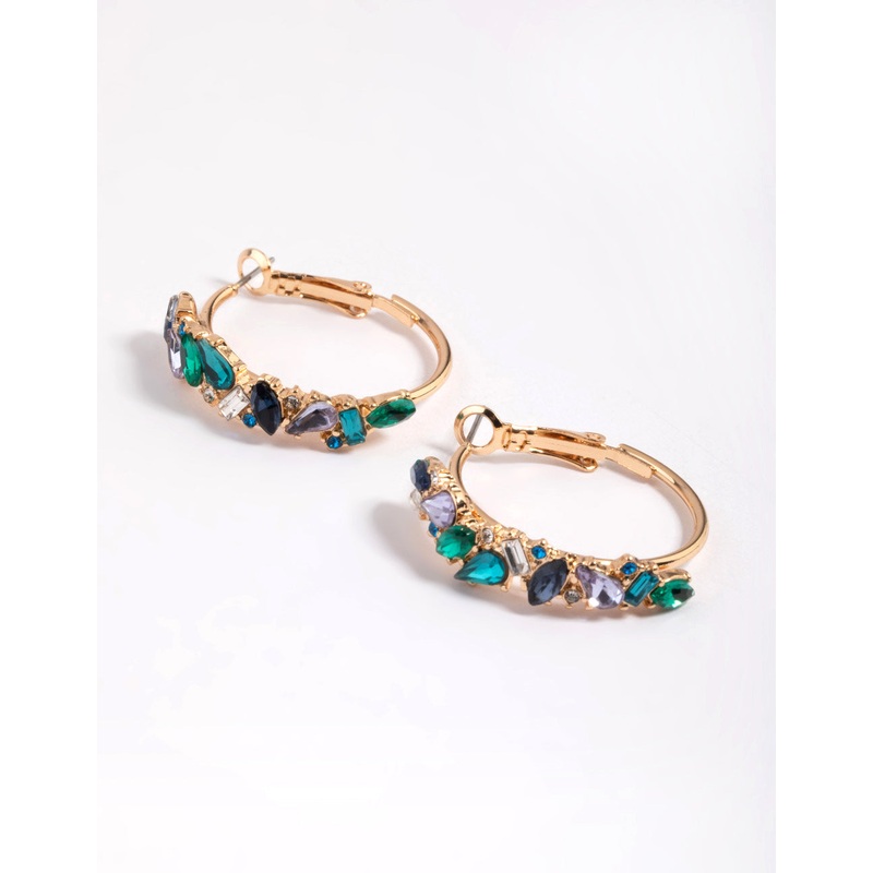 Gold Mini Cluster Diamante Hoop Earrings