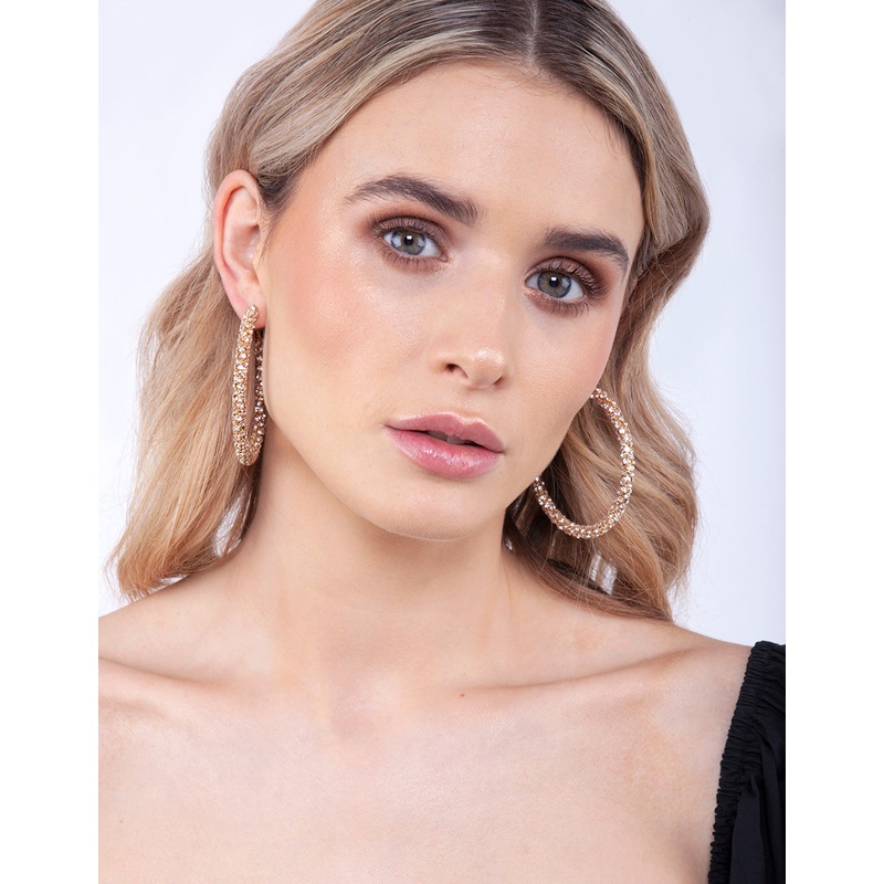 Gold Stone Cluster Hoop Earrings