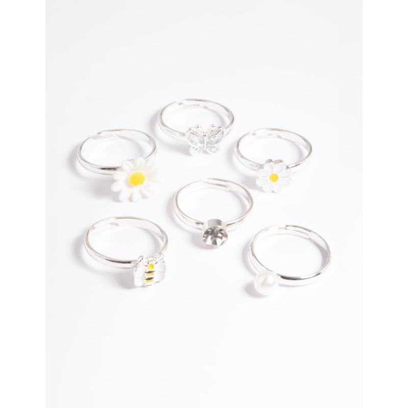 Kids Silver Daisy Ring 6-Pack