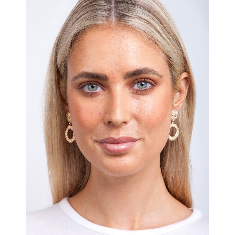 Mini Gold Textured Round Drop Earrings