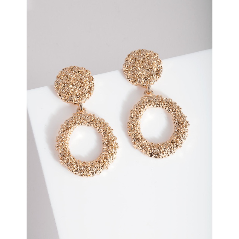 Mini Gold Textured Round Drop Earrings