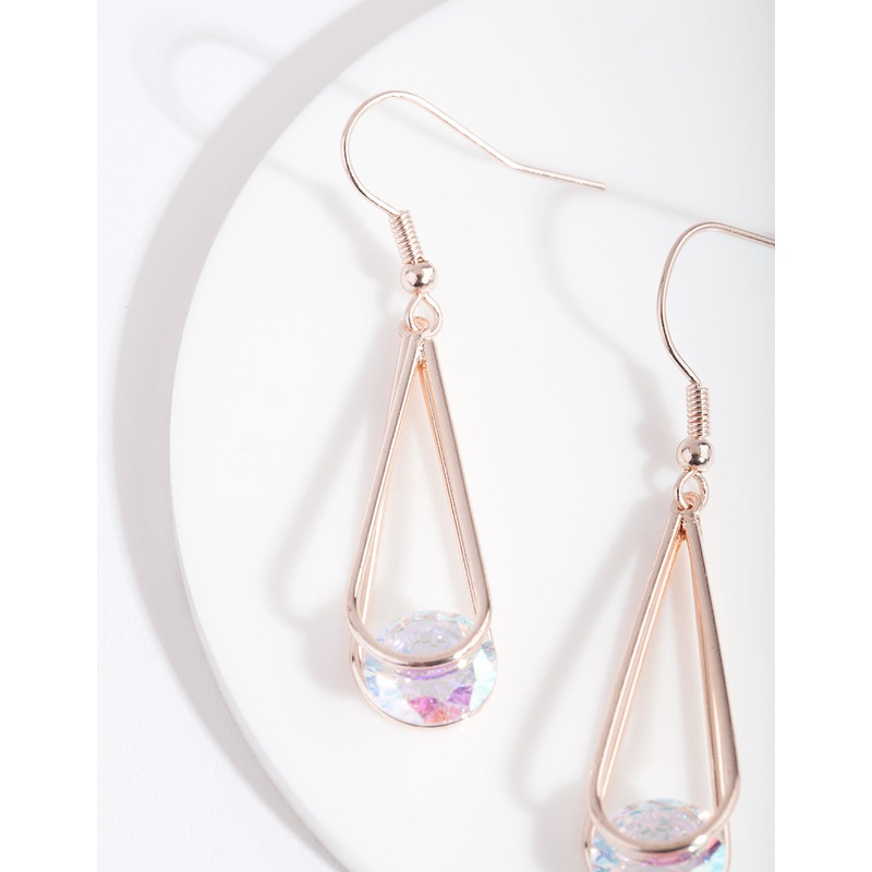 Rose Gold Cubic Zirconia Teardrop Earrings