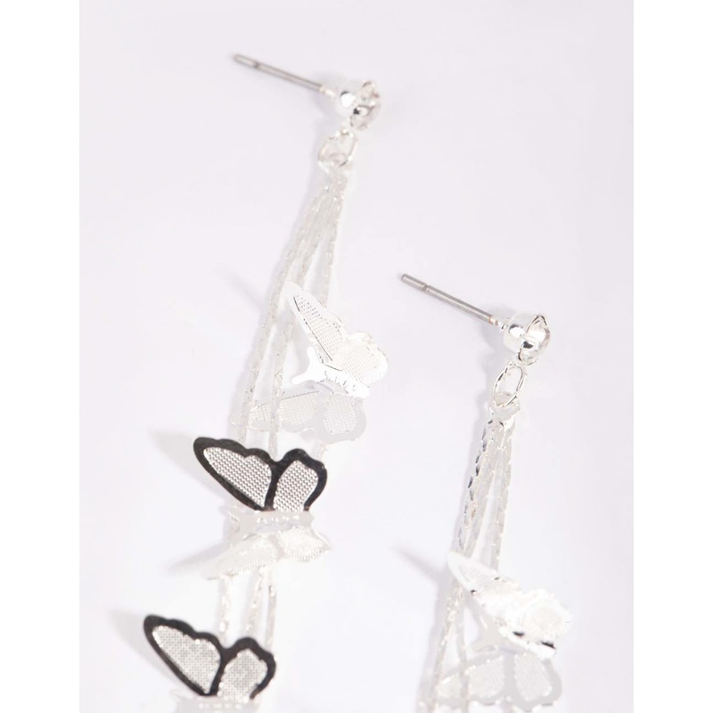 Silver Butterfly Drop Earrings