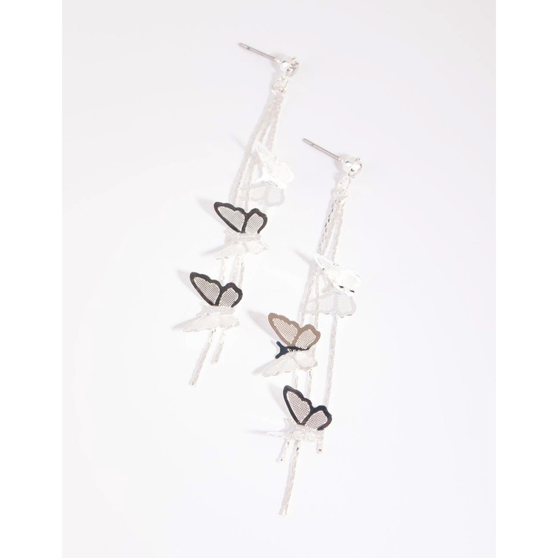 Silver Butterfly Drop Earrings