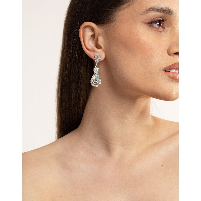 Silver Flower Stud Teardrop Earrings