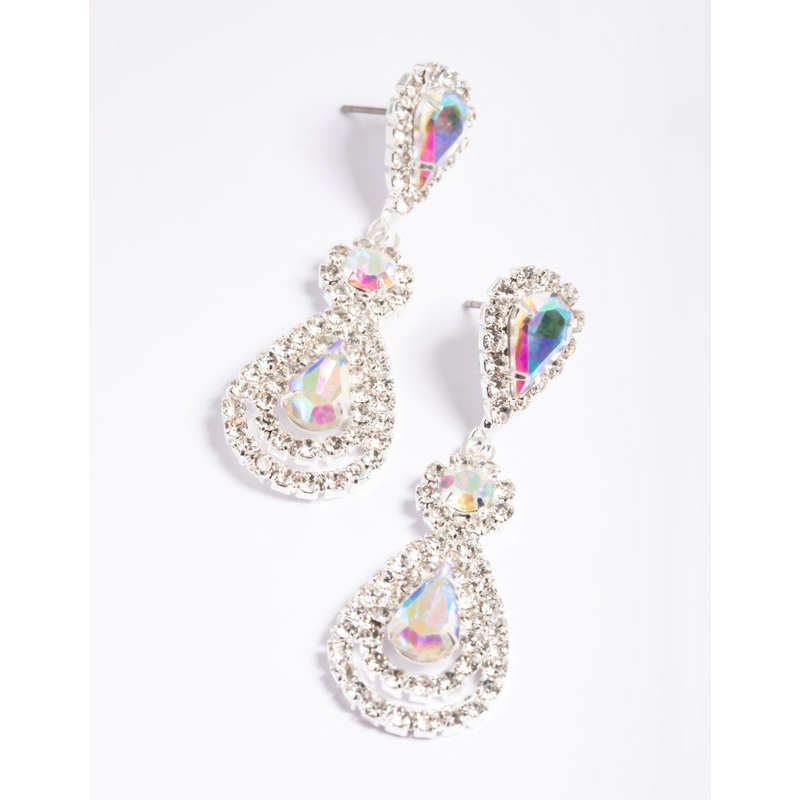 Silver Flower Stud Teardrop Earrings